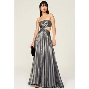 Women’s RAMY BROOK metallic silver Destiny strapless open back Gown size 10